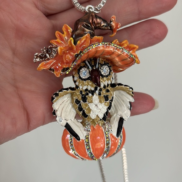 Kirks Folly Whimsical Witchy Owl On Pumpkin Silver Tone Adjustable Necklace - Picture 2 of 14